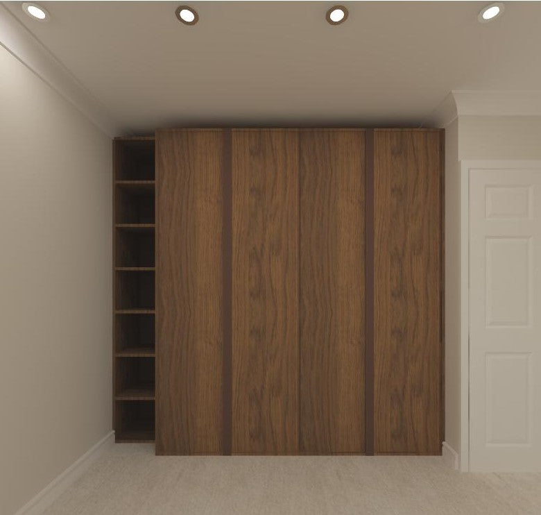 Nastro 4 doors Wardrobe in Canaletto Walnut with Open shelving unit